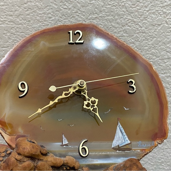 Vintage Agate Stone Decorative Agate Clock on Wood Base - Picture 9 of 14